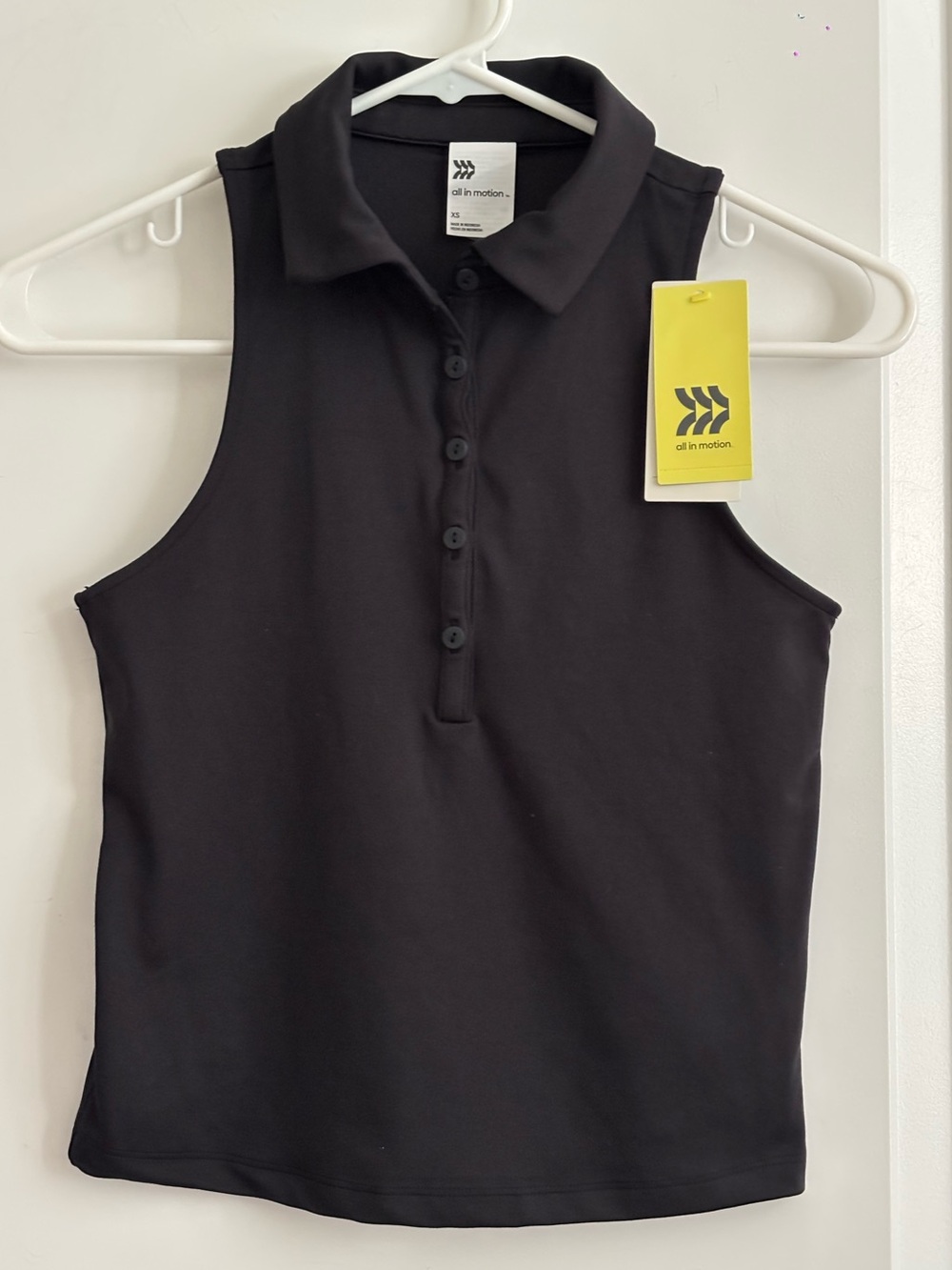 NWT all in motion  Black Polo Tank Top Cropped Length Slim Fit - Size XS